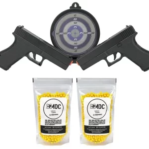 Kit Duelo 02 Pistolas Airsoft Spring Glock GK-V307 com Alvo Gel 6mm Rossi VG + BBs