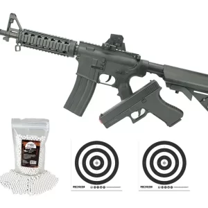 Kit Rifle M4 E Pistola V307 De Airsoft Vigor Vg Spring Rossi 6mm + BBs + Alvos