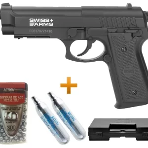 Pistola De Pressão Gas Co2 Sa P92 4.5mm Swiss Arms + Case + Bbs + Co2