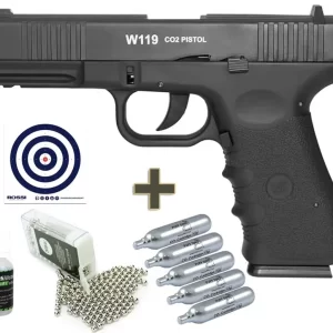 Pistola De Pressão Gas Co2 Wg Glock W119 Slide Metal Blowback 4,5mm + Co2 + Alvos + Bbs + Oleo