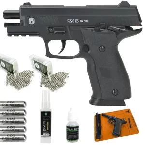 Pistola de Pressão CO2 Sig Sauer P226 X-Five Full Metal GBB Blowback 4,5 + Tapete + Co2 + BBS + Kamuff + Óleo