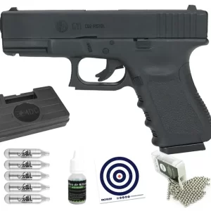 Pistola de Pressão Glock G11 Rossi 4.5mm G19 NBB + CO2 + BBs + Case + Óleo de silicone + Alvos