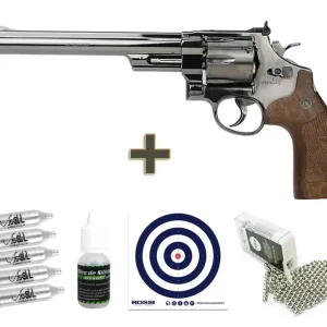 Revolver de Pressão CO2 Smith & Wesson 8" 44 Magnum M29 4,5 Full Metal Licenciado + CO2 + Esfera de aço + Óleo de silicone + Alvos