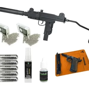 Rifle De Pressão CO2 Mini UZI Full Metal Blowback 4.5 + Tapete + Co2 + BBS + Kamuff + Óleo