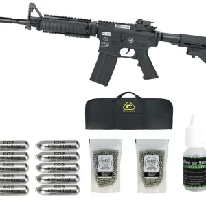 Rifle Pressão Gás CO2 FN Herstal M4A1 RIS Full Metal 4.5 – Cybergun + CO2 + Oleo + Esferas + Capa