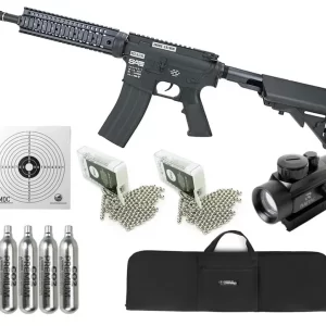 Rifle de Pressão CO2 FN Herstal M4 RIS SA Full Metal 4.5 + Co2 + Bbs + Capa + Alvos + Red Dot