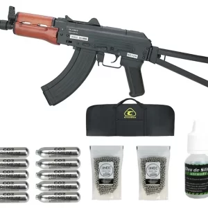 Rifle de Pressão Gás CO2 AKS74U Kalashnikov Full Metal 4.5mm – Cybergun + Co2 + Esferas + Oleo de silicone + Capa